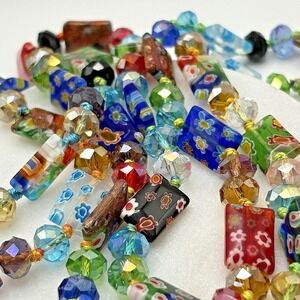 Vintage Murano Glass Necklace Millefiori Rectangle AB Handmade 50" Opera